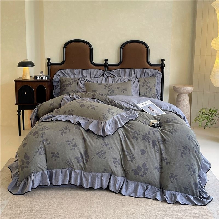 91家纺网 家纺一手货源 找家纺 丝芙妮家居（原乐视家纺） 2025新款A类原麻复合印花花边四件套 夜色未央