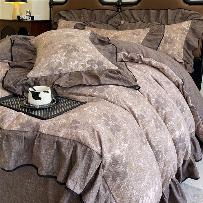 91家纺网 家纺一手货源 找家纺 丝芙妮家居（原乐视家纺） 2025新款A类原麻复合印花花边四件套 陌清香