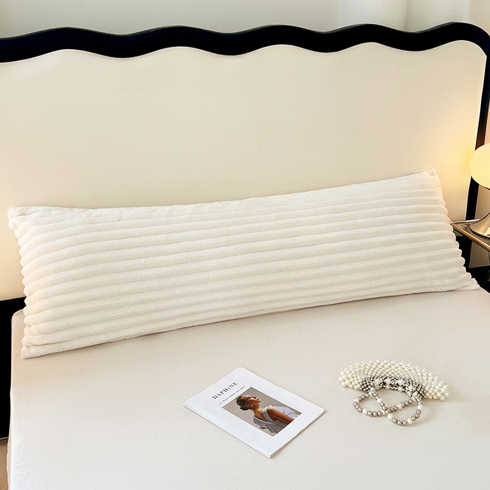 圣比熊 2025新款法莱绒双人枕套牛奶绒加长法兰绒枕芯套兔毛绒雪花绒枕头套-抽条 法莱绒抽条-晨曦白