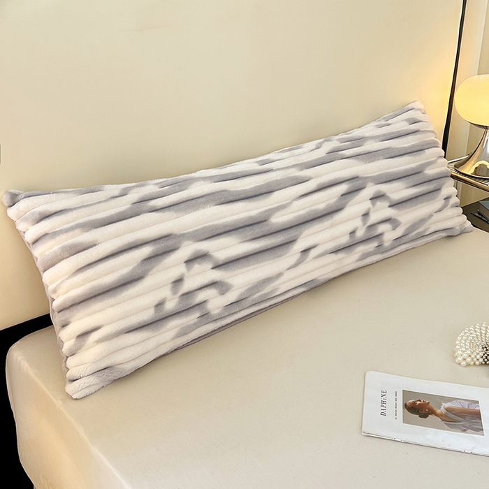 圣比熊 2025新款法莱绒双人枕套牛奶绒加长法兰绒枕芯套兔毛绒雪花绒枕头套-抽条 法莱绒抽条-梦幻浅灰