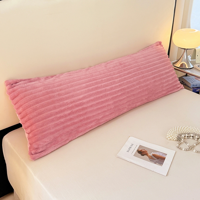 圣比熊 2025新款法莱绒双人枕套牛奶绒加长法兰绒枕芯套兔毛绒雪花绒枕头套-抽条 法莱绒抽条-云梦粉