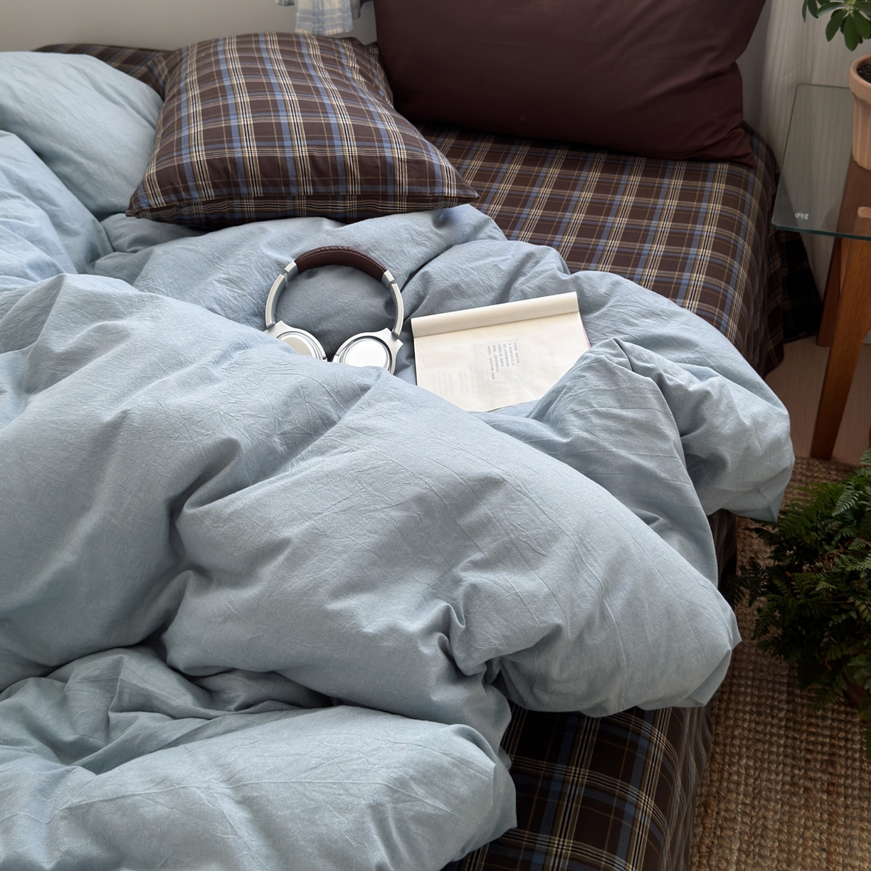 91家纺网 家纺一手货源 找家纺 （总）玖弘家居 2025新款纯色被套格子单混搭四件套