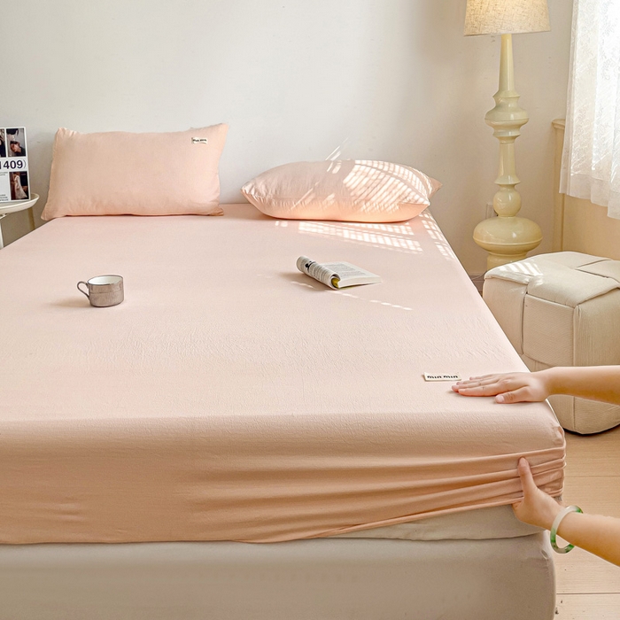 91家纺网 家纺一手货源 找家纺 澜妃 2025新款云感提花双层纱单床笠 床笠单件 瓷玉泡泡