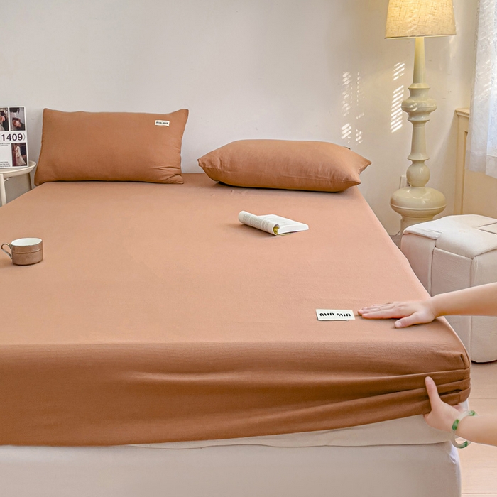 91家纺网 家纺一手货源 找家纺 澜妃 2025新款云感提花双层纱单床笠 床笠单件 红棕泡泡