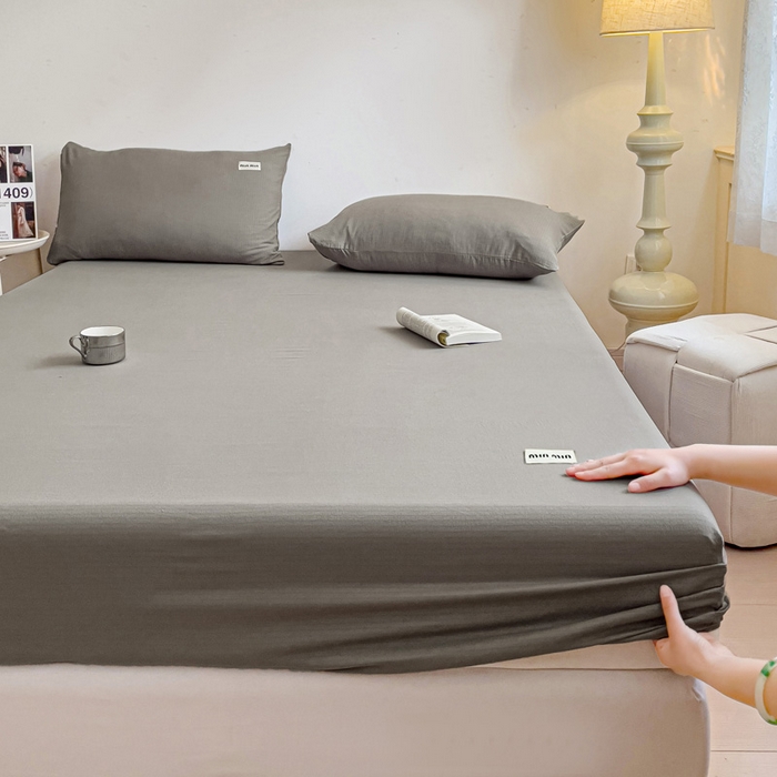 91家纺网 家纺一手货源 找家纺 澜妃 2025新款云感提花双层纱单床笠 床笠单件 灰色泡泡