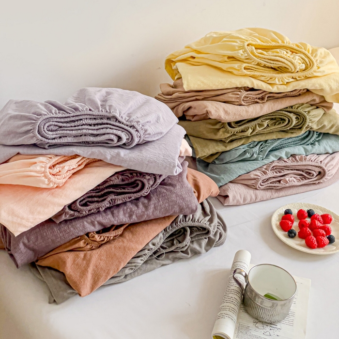 91家纺网 家纺一手货源 找家纺 澜妃 2025新款云感提花双层纱单床笠 床笠单件 组合图仅供展示