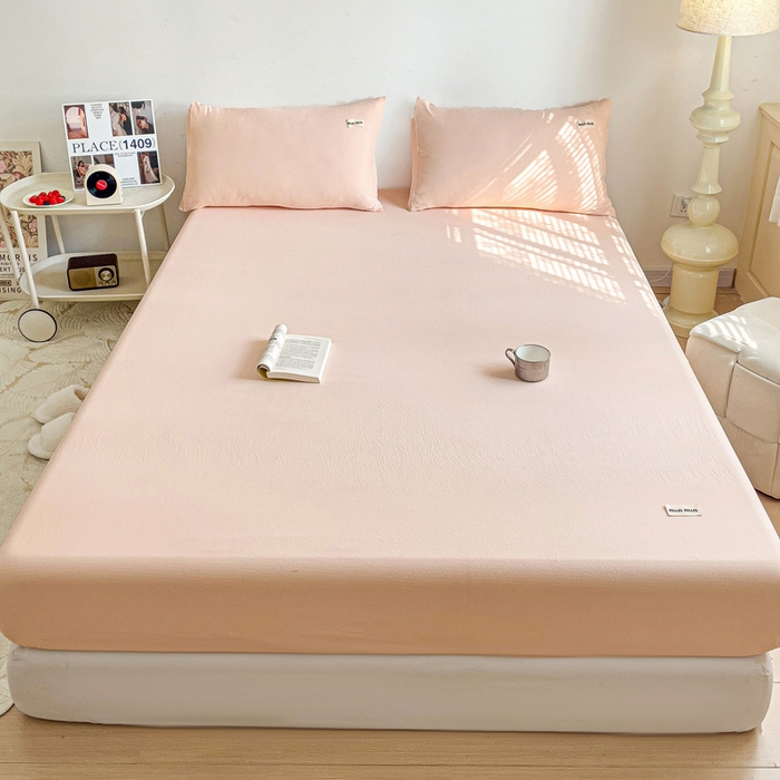 91家纺网 家纺一手货源 找家纺 澜妃 2025新款云感提花双层纱单床笠 床笠单件 瓷玉泡泡