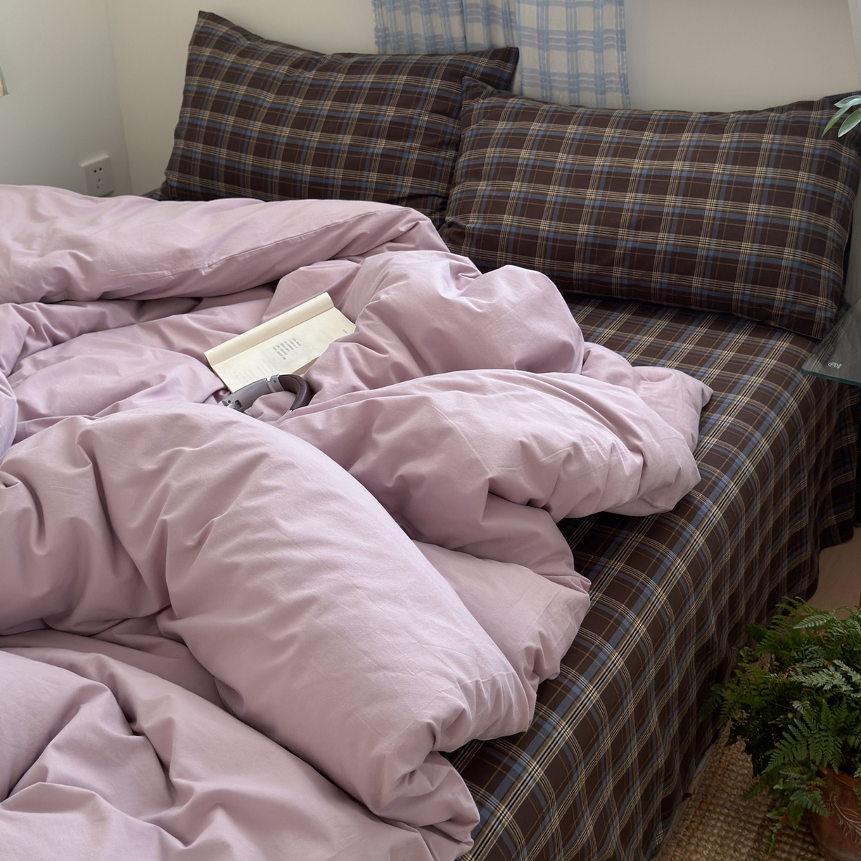 91家纺网 家纺一手货源 找家纺 （总）玖弘家居 2025新款纯色被套格子单混搭四件套