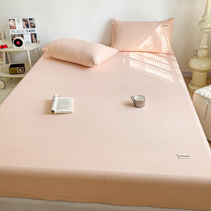 91家纺网 家纺一手货源 找家纺 澜妃 2025新款云感提花双层纱单床笠 床笠单件 瓷玉泡泡