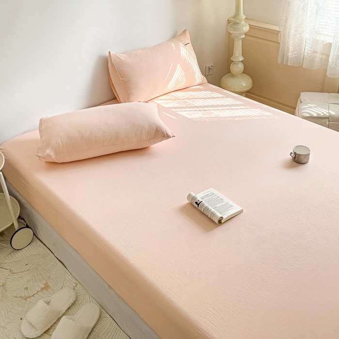 91家纺网 家纺一手货源 找家纺 澜妃 2025新款云感提花双层纱单床笠 床笠单件 瓷玉泡泡