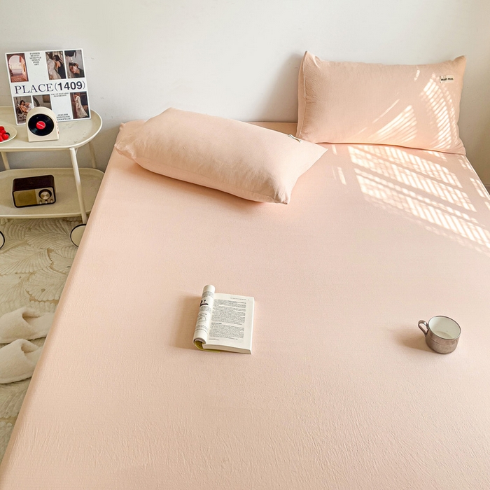 91家纺网 家纺一手货源 找家纺 澜妃 2025新款云感提花双层纱单床笠 床笠单件 瓷玉泡泡