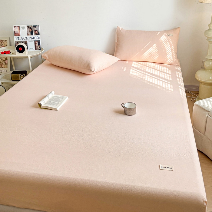 91家纺网 家纺一手货源 找家纺 澜妃 2025新款云感提花双层纱单床笠 床笠单件 瓷玉泡泡