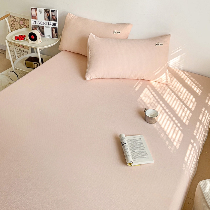 91家纺网 家纺一手货源 找家纺 澜妃 2025新款云感提花双层纱单床笠 床笠单件 瓷玉泡泡