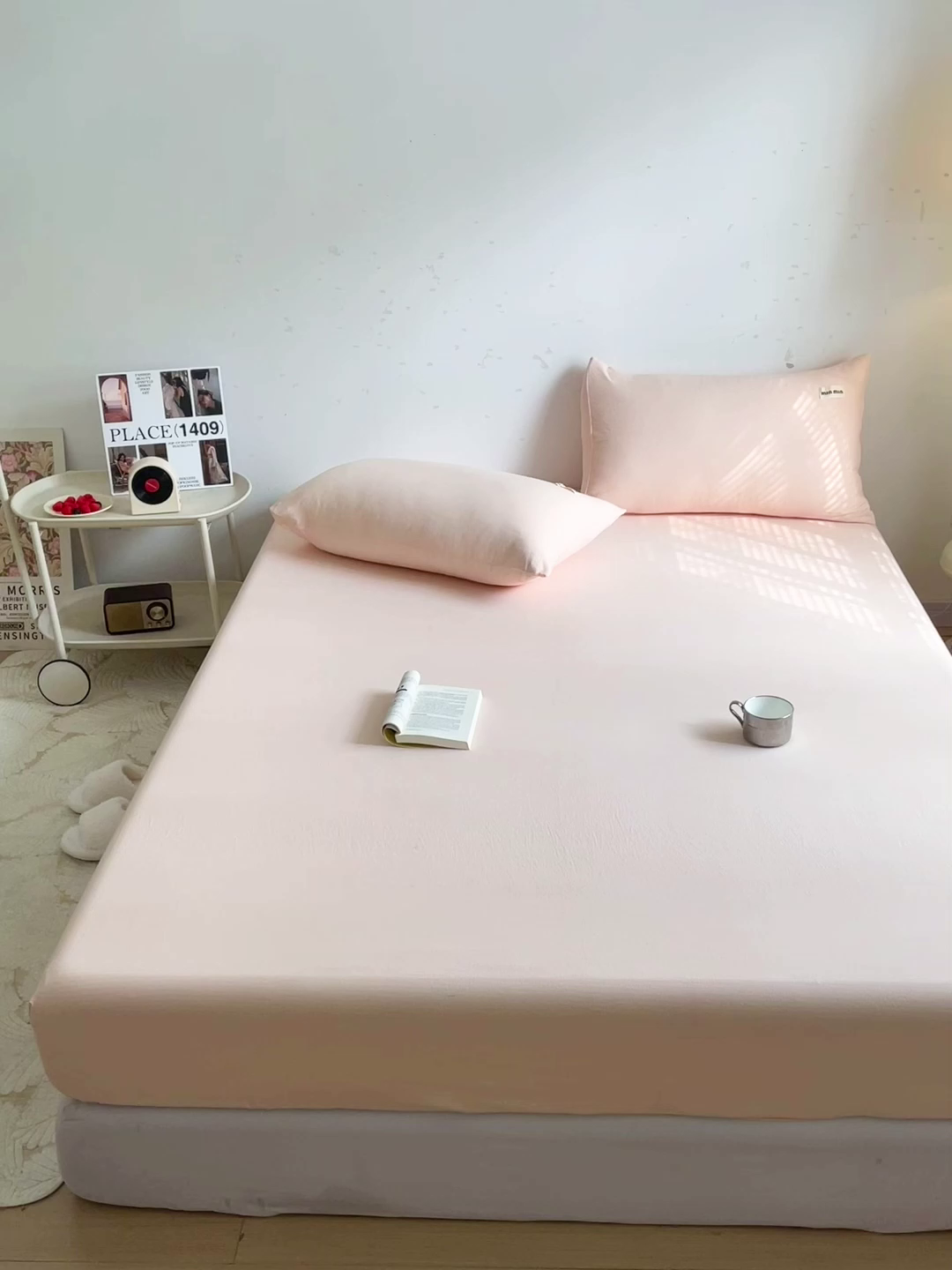 91家纺网 家纺一手货源 找家纺 澜妃 2025新款云感提花双层纱单床笠 床笠单件 瓷玉泡泡