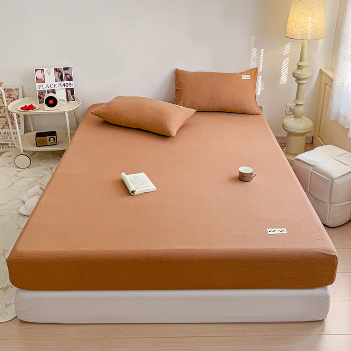 91家纺网 家纺一手货源 找家纺 澜妃 2025新款云感提花双层纱单床笠 床笠单件 红棕泡泡