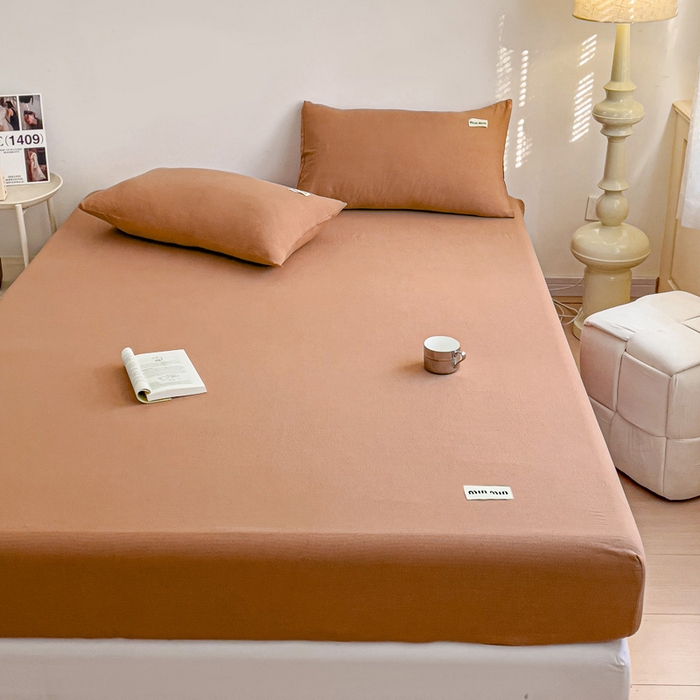 91家纺网 家纺一手货源 找家纺 澜妃 2025新款云感提花双层纱单床笠 床笠单件 红棕泡泡