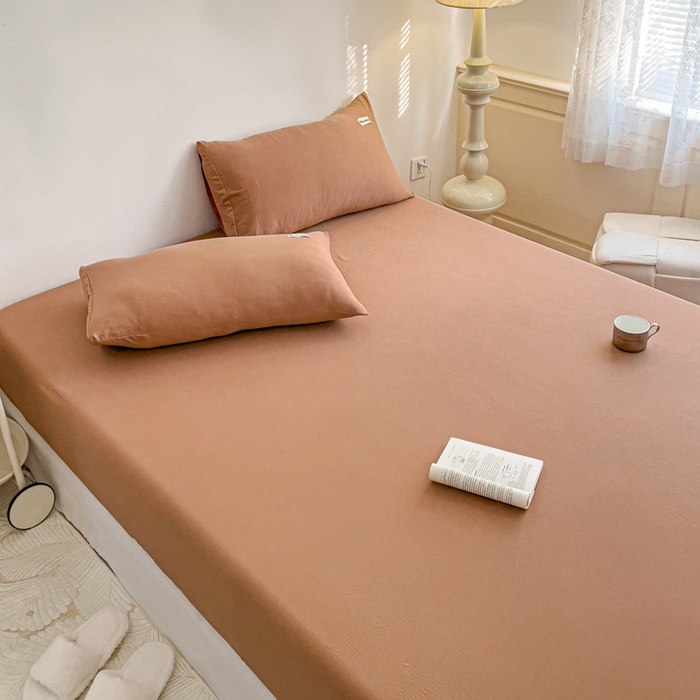 91家纺网 家纺一手货源 找家纺 澜妃 2025新款云感提花双层纱单床笠 床笠单件 红棕泡泡