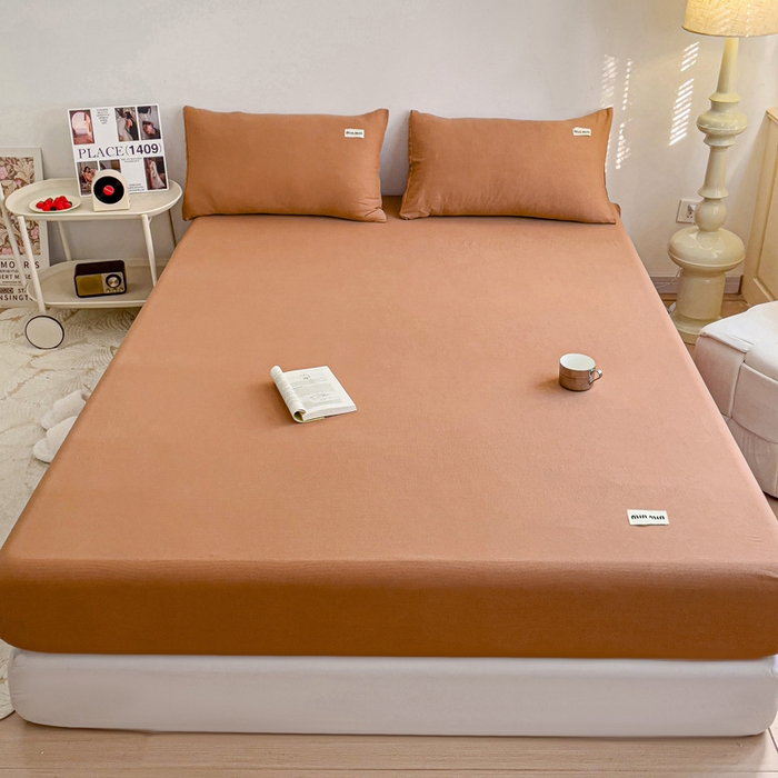 91家纺网 家纺一手货源 找家纺 澜妃 2025新款云感提花双层纱单床笠 床笠单件 红棕泡泡