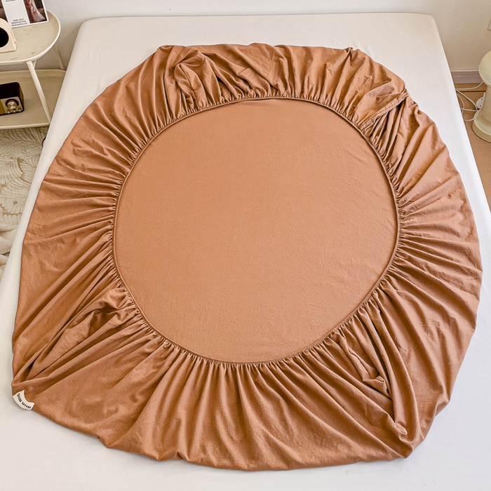 91家纺网 家纺一手货源 找家纺 澜妃 2025新款云感提花双层纱单床笠 床笠单件 红棕泡泡