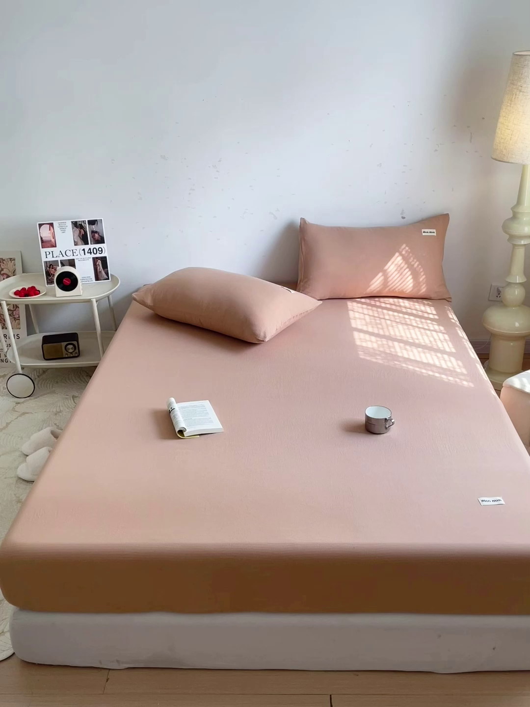 91家纺网 家纺一手货源 找家纺 澜妃 2025新款云感提花双层纱单床笠 床笠单件 黄驼泡泡