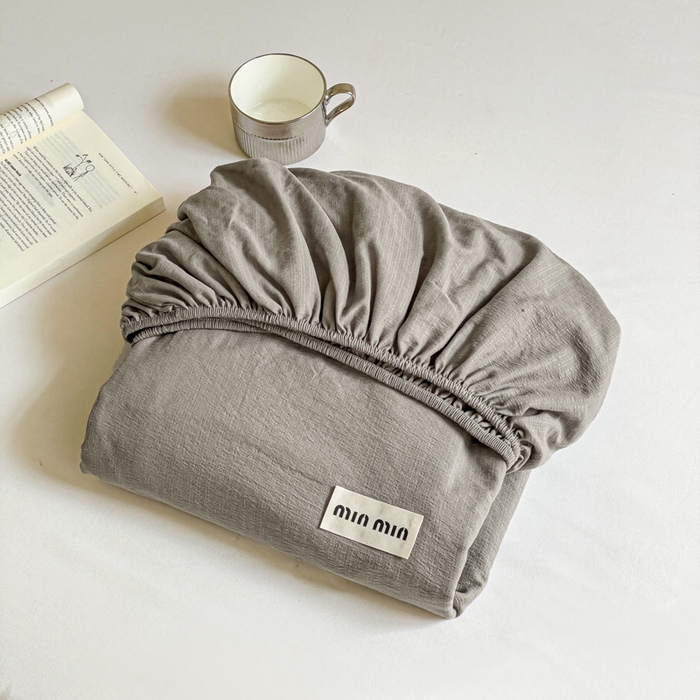 91家纺网 家纺一手货源 找家纺 澜妃 2025新款云感提花双层纱单床笠 床笠单件 灰色泡泡