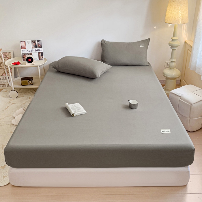 91家纺网 家纺一手货源 找家纺 澜妃 2025新款云感提花双层纱单床笠 床笠单件 灰色泡泡