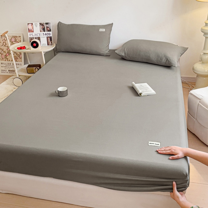 91家纺网 家纺一手货源 找家纺 澜妃 2025新款云感提花双层纱单床笠 床笠单件 灰色泡泡