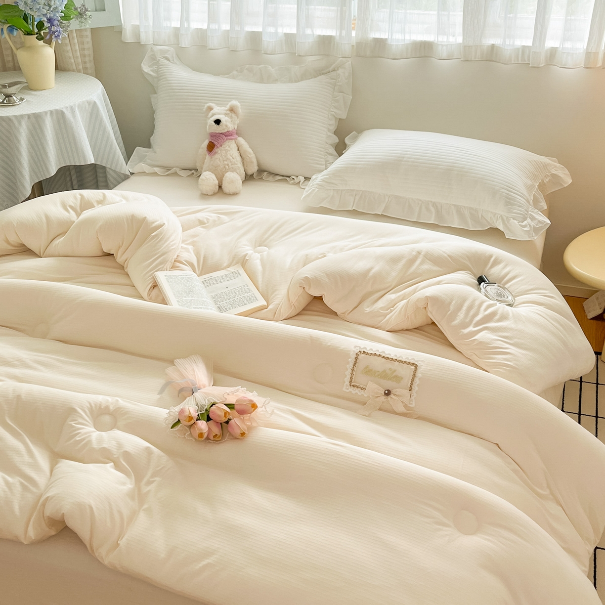 91家纺网 家纺一手货源 找家纺 花满路 2025新款成人秋冬被子被芯 可可白