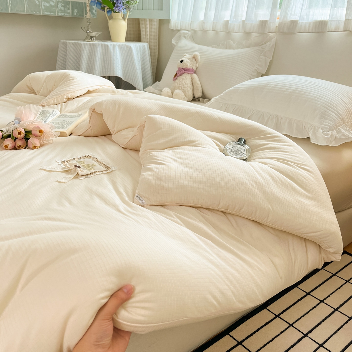 91家纺网 家纺一手货源 找家纺 花满路 2025新款成人秋冬被子被芯 可可白