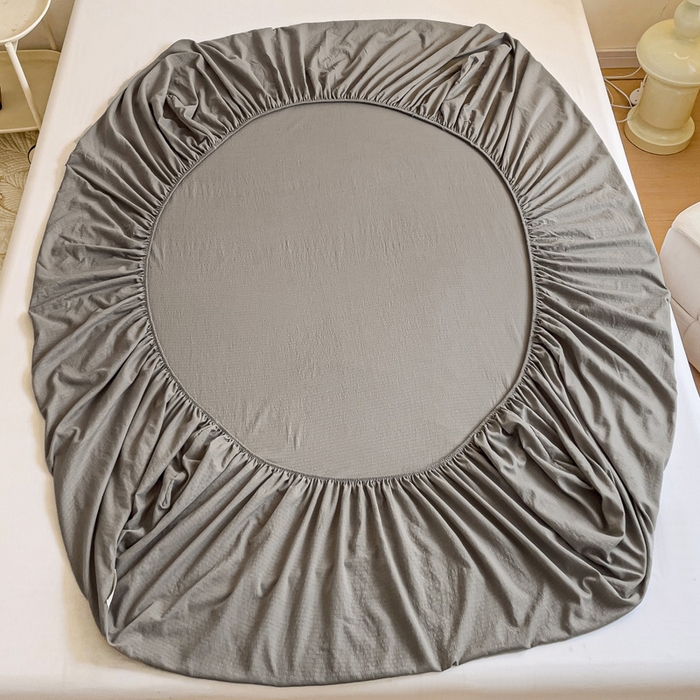 91家纺网 家纺一手货源 找家纺 澜妃 2025新款云感提花双层纱单床笠 床笠单件 灰色泡泡