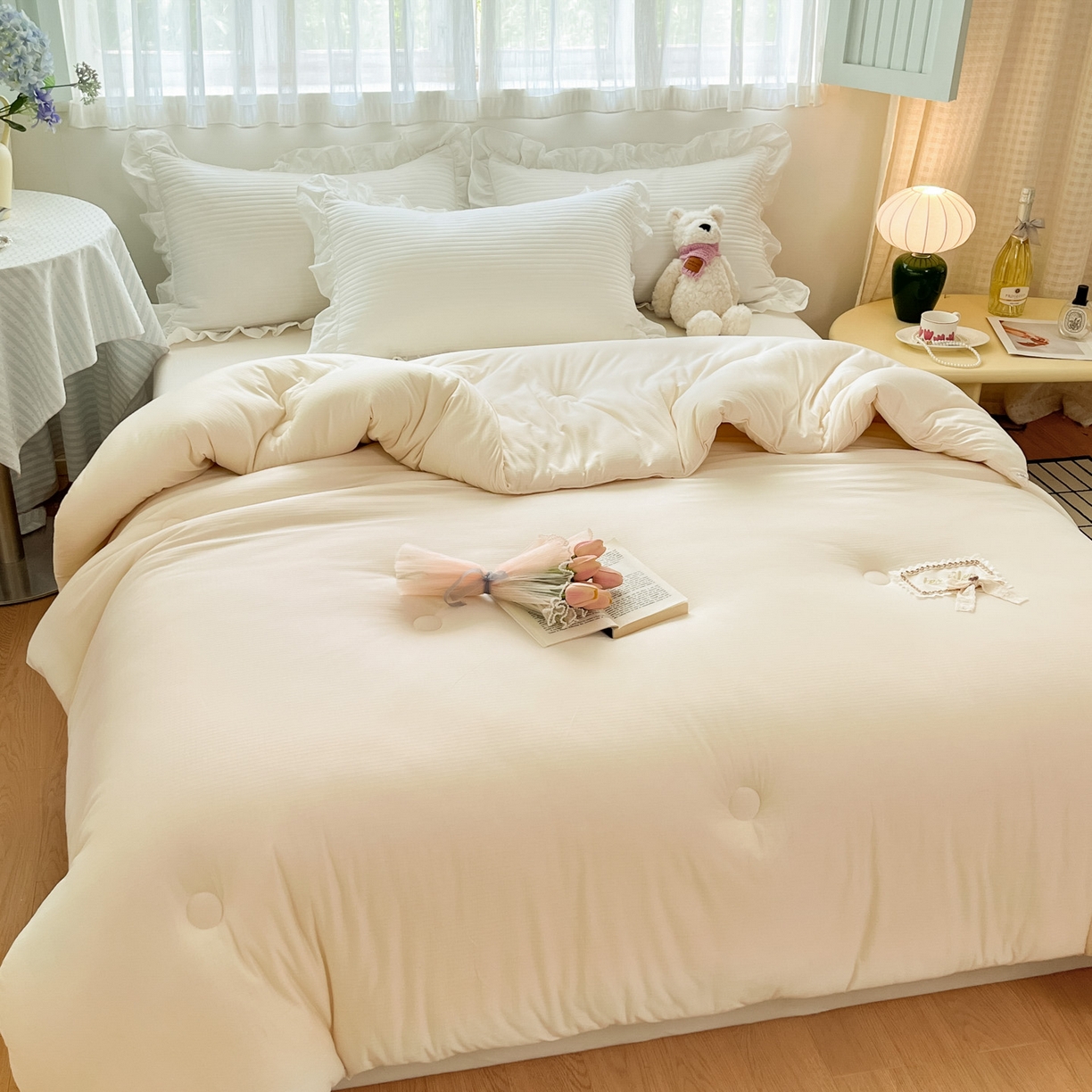 91家纺网 家纺一手货源 找家纺 花满路 2025新款成人秋冬被子被芯 可可白