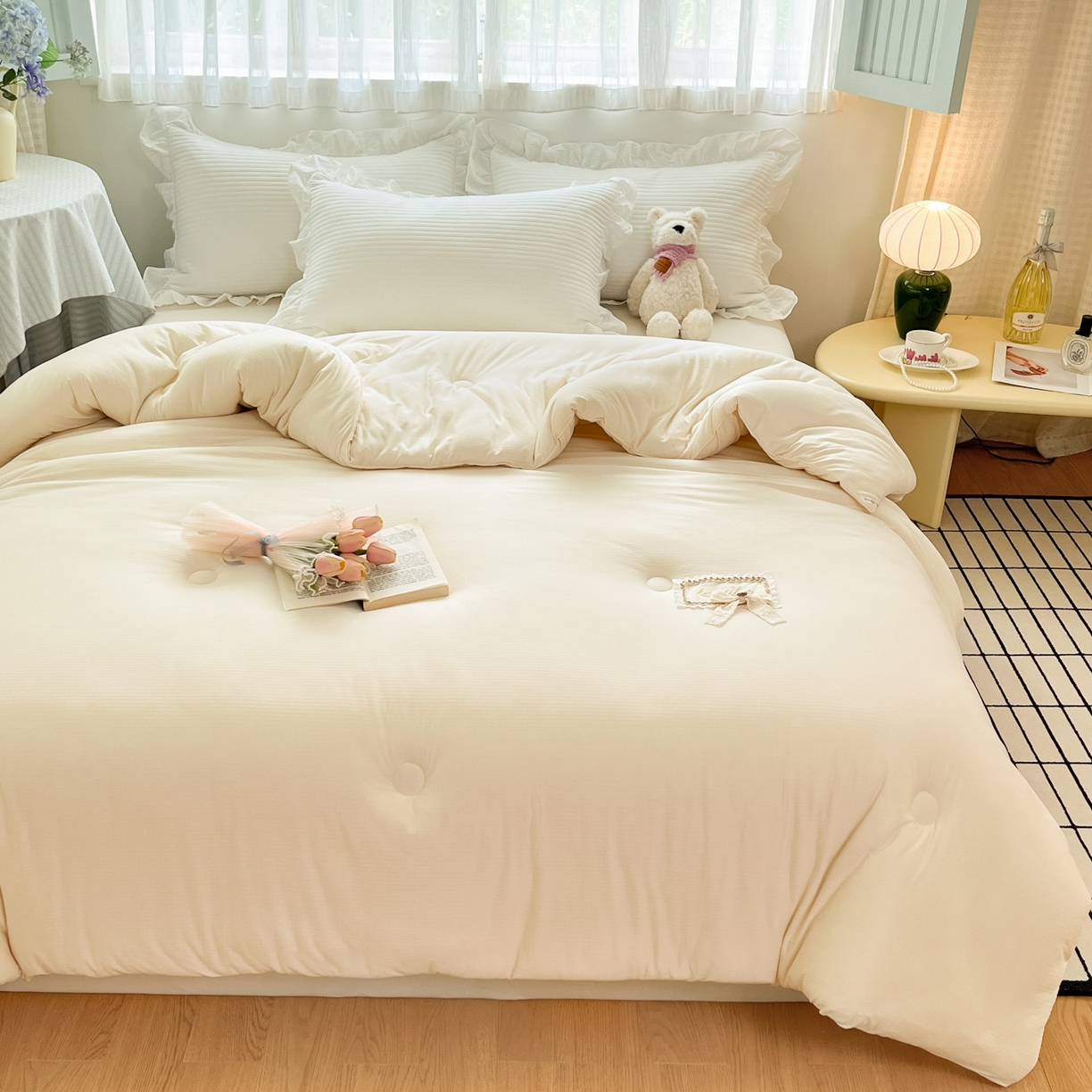 91家纺网 家纺一手货源 找家纺 花满路 2025新款成人秋冬被子被芯 可可白