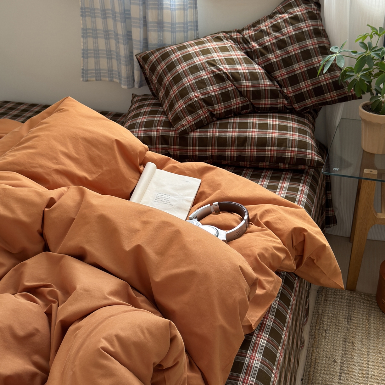 91家纺网 家纺一手货源 找家纺 （总）玖弘家居 2025新款纯色被套格子单混搭四件套