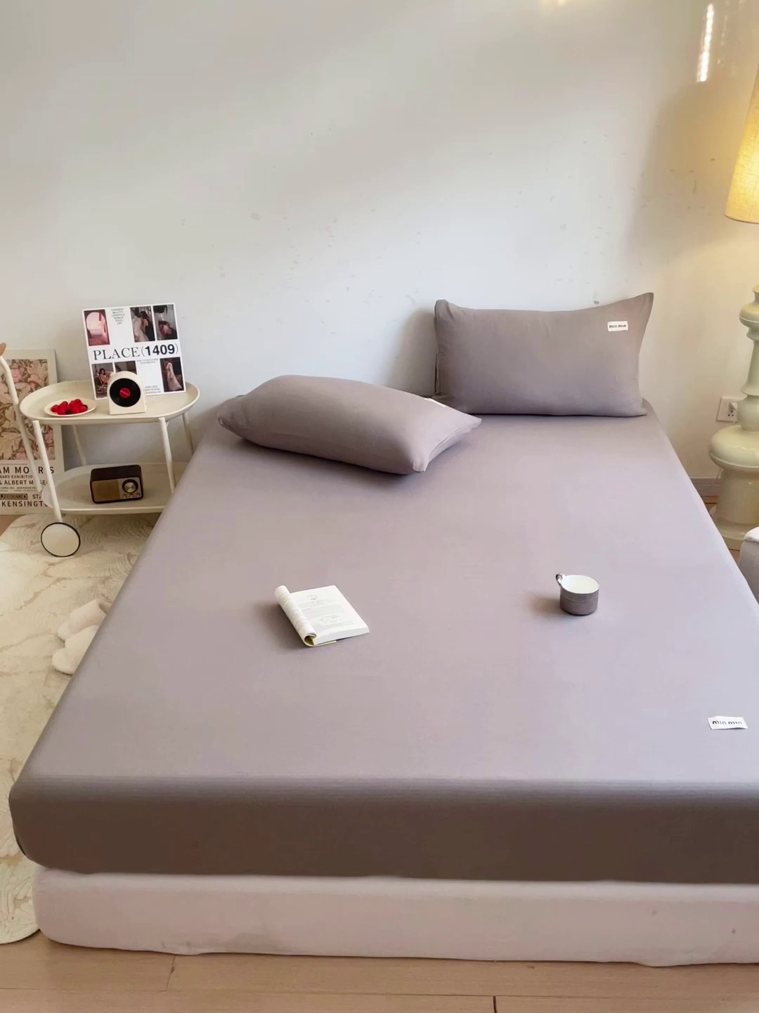 91家纺网 家纺一手货源 找家纺 澜妃 2025新款云感提花双层纱单床笠 床笠单件 灰色泡泡