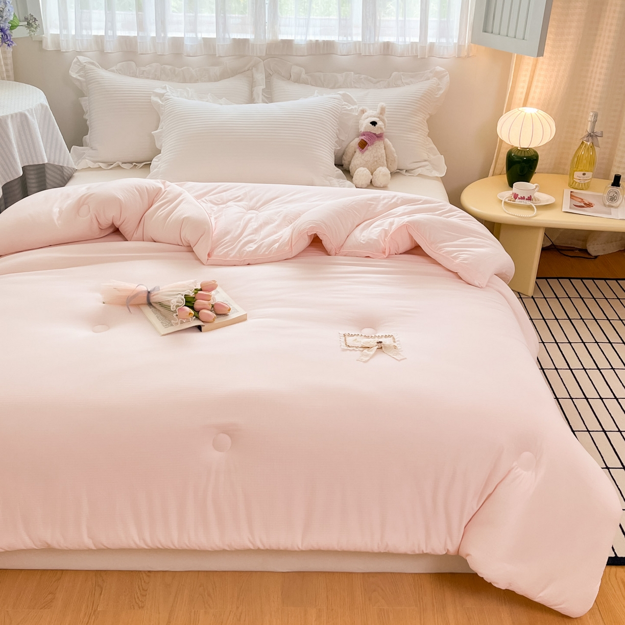 91家纺网 家纺一手货源 找家纺 花满路 2025新款成人秋冬被子被芯 仙女粉