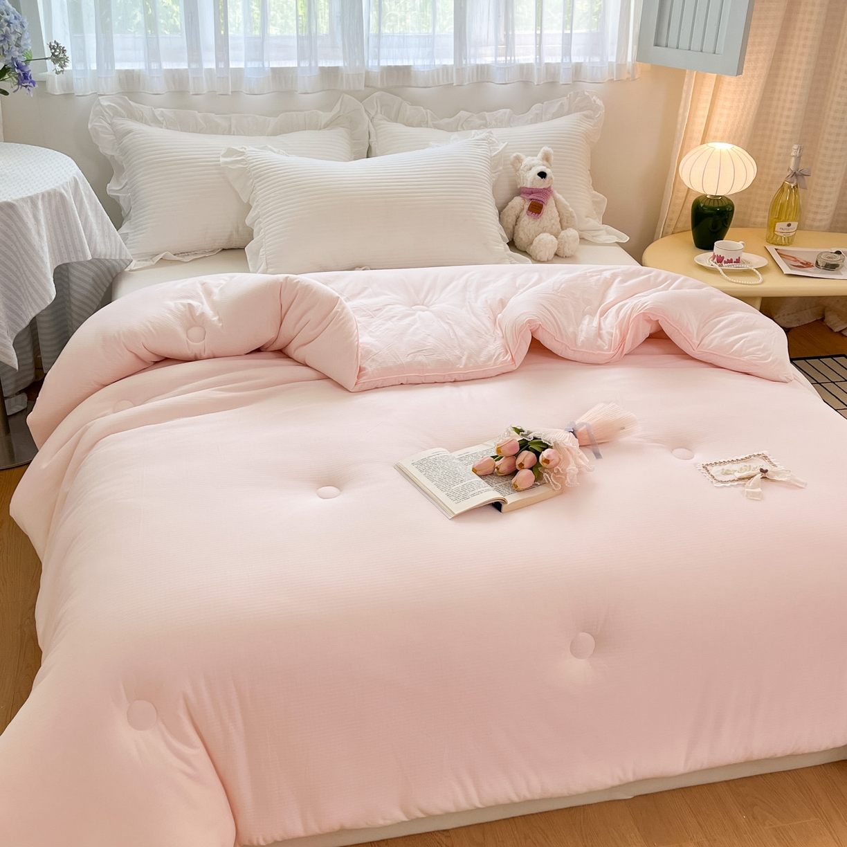 91家纺网 家纺一手货源 找家纺 花满路 2025新款成人秋冬被子被芯 仙女粉