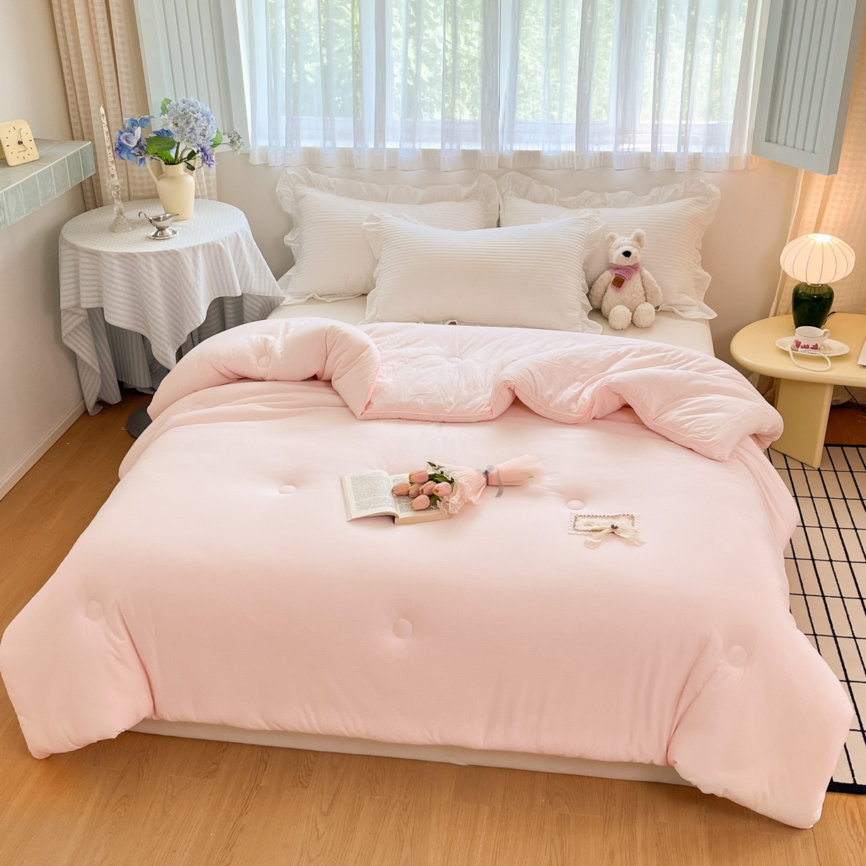 91家纺网 家纺一手货源 找家纺 花满路 2025新款成人秋冬被子被芯 仙女粉