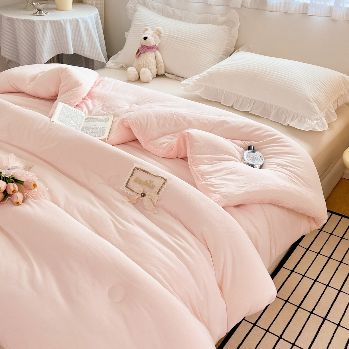 91家纺网 家纺一手货源 找家纺 花满路 2025新款成人秋冬被子被芯 仙女粉