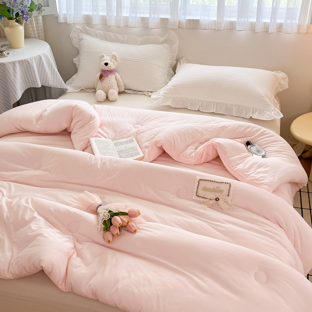 91家纺网 家纺一手货源 找家纺 花满路 2025新款成人秋冬被子被芯 仙女粉