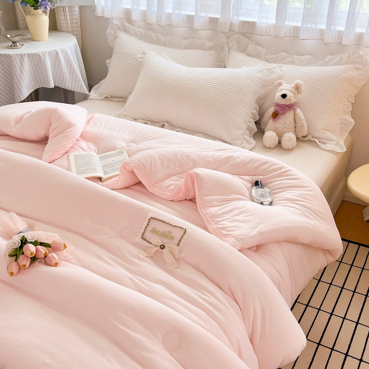 91家纺网 家纺一手货源 找家纺 花满路 2025新款成人秋冬被子被芯 仙女粉