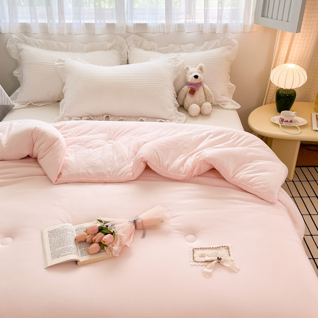 91家纺网 家纺一手货源 找家纺 花满路 2025新款成人秋冬被子被芯 仙女粉