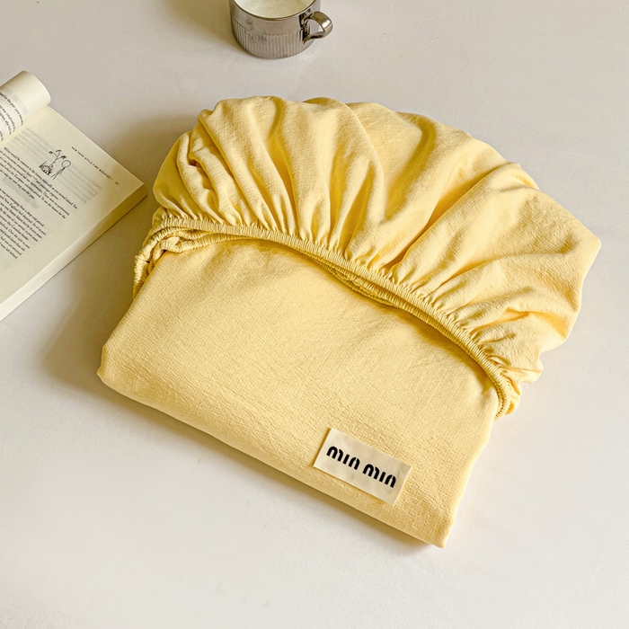 91家纺网 家纺一手货源 找家纺 澜妃 2025新款云感提花双层纱单床笠 床笠单件 米黄泡泡