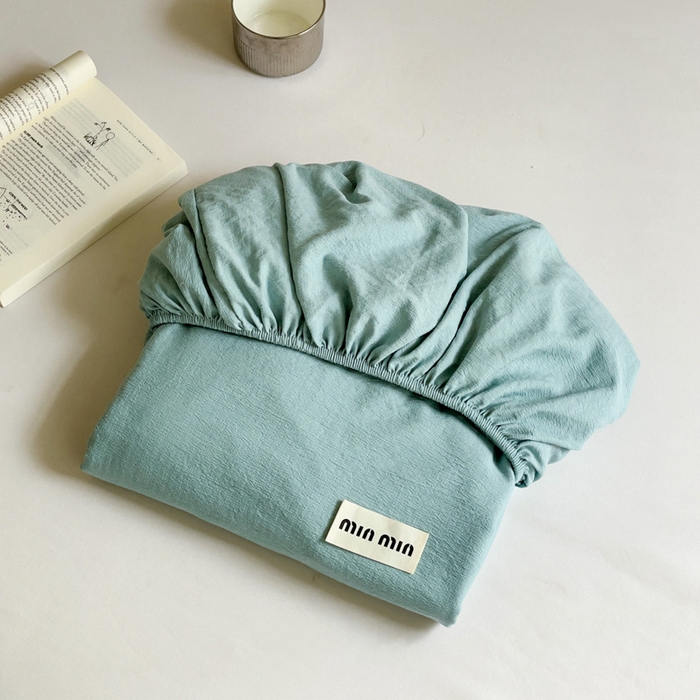 91家纺网 家纺一手货源 找家纺 澜妃 2025新款云感提花双层纱单床笠 床笠单件 青绿泡泡