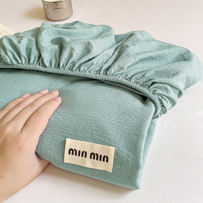 91家纺网 家纺一手货源 找家纺 澜妃 2025新款云感提花双层纱单床笠 床笠单件 青绿泡泡