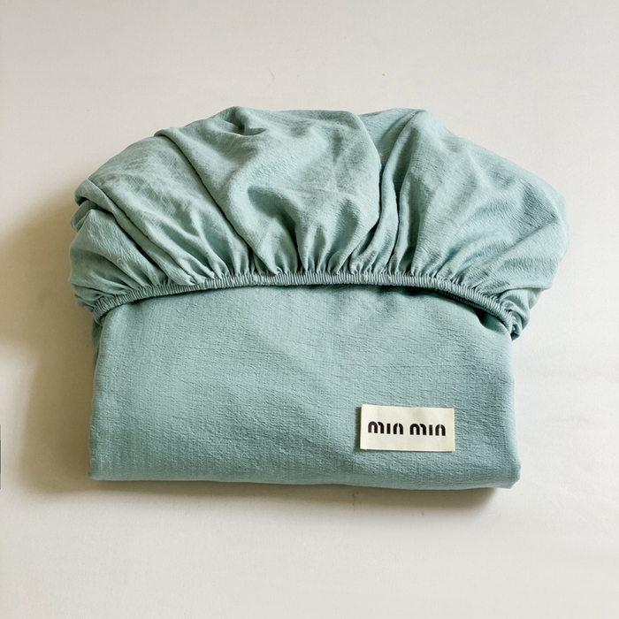 91家纺网 家纺一手货源 找家纺 澜妃 2025新款云感提花双层纱单床笠 床笠单件 青绿泡泡