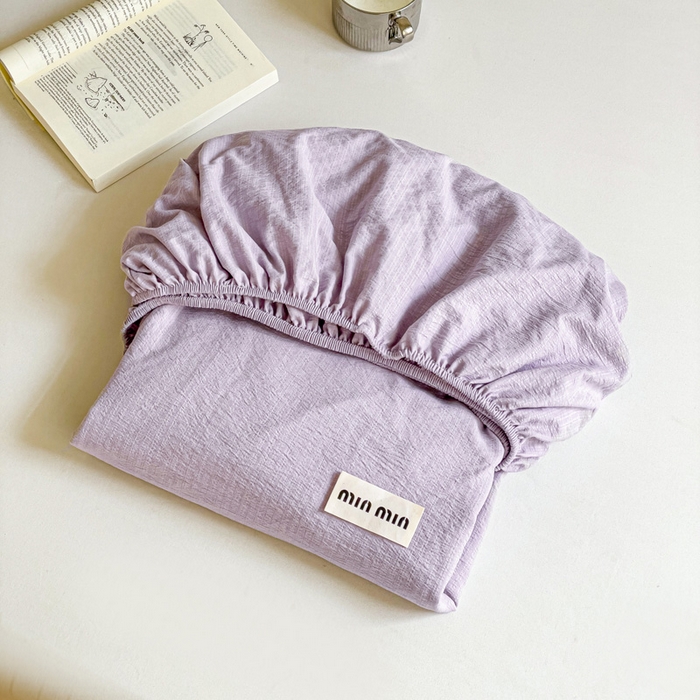 91家纺网 家纺一手货源 找家纺 澜妃 2025新款云感提花双层纱单床笠 床笠单件 青紫泡泡