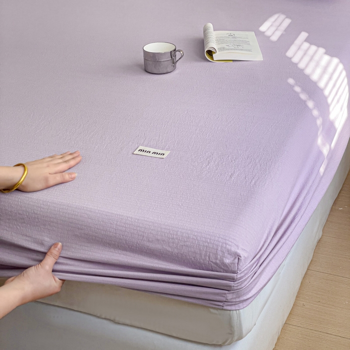 91家纺网 家纺一手货源 找家纺 澜妃 2025新款云感提花双层纱单床笠 床笠单件 青紫泡泡