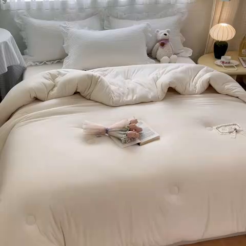 91家纺网 家纺一手货源 找家纺 花满路 2025新款成人秋冬被子被芯 可可白