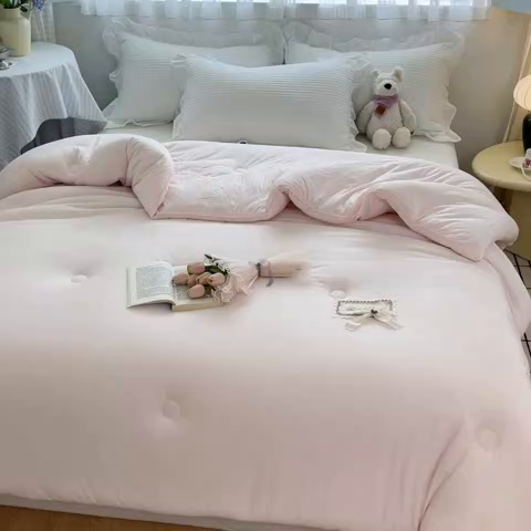 91家纺网 家纺一手货源 找家纺 花满路 2025新款成人秋冬被子被芯 仙女粉