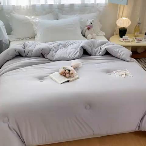 91家纺网 家纺一手货源 找家纺 花满路 2025新款成人秋冬被子被芯 珍珠灰